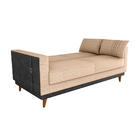 Sofá Cama Pala 203cm Reclinável Courino Preto | Linho Bege -